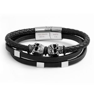 Personalised Men's Skulls Leather Rope Bracelet