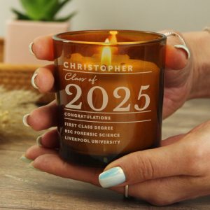 Personalised Graduation Gift Amber Glass Candle