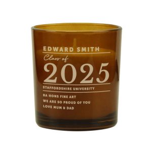 Personalised Graduation Gift Amber Glass Candle