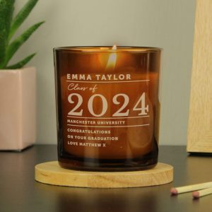 Personalised Graduation Gift Amber Glass Candle