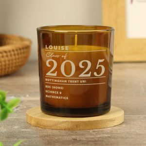 Personalised Graduation Gift Amber Glass Candle
