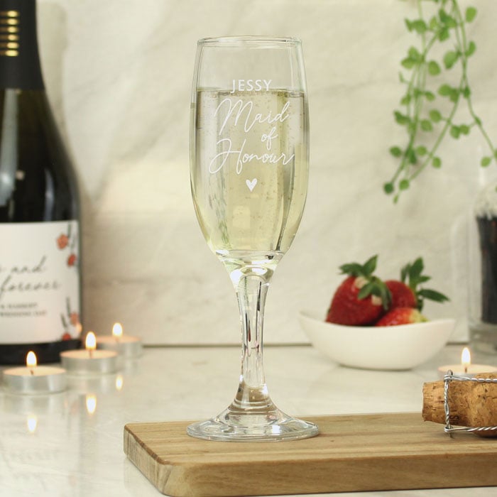 Personalised Maid of Honour Flute Glass Wedding Hen Party