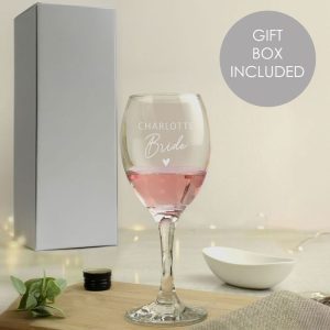 Personalised Engraved Bride Wine Glass Wedding or Hen Party