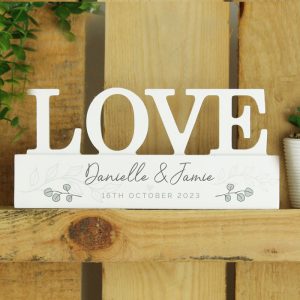 Personalised Botanical Wooden Love Ornament Couple's Gift