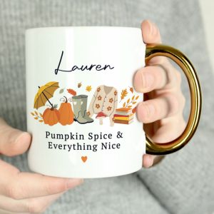 Personalised Autumn Gold Handled Mug Halloween Gift Idea