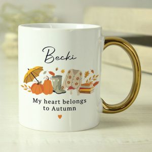 Personalised Autumn Gold Handled Mug Halloween Gift Idea
