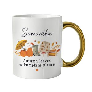 Personalised Autumn Gold Handled Mug Halloween Gift Idea