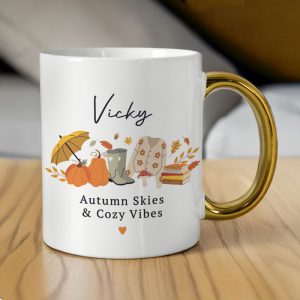 Personalised Autumn Gold Handled Mug Halloween Gift Idea