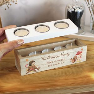 Personalised Autumn Triple Tea Light Box Candle Holder