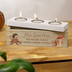 Personalised Autumn Triple Tea Light Box Candle Holder