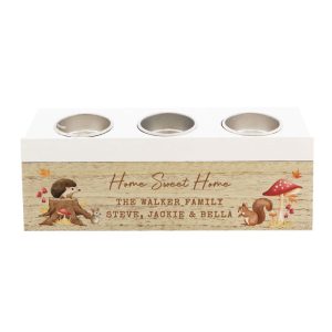 Personalised Autumn Triple Tea Light Box Candle Holder