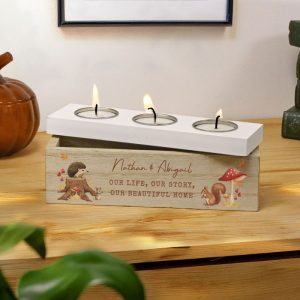 Personalised Autumn Triple Tea Light Box Candle Holder