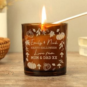Personalised Pumpkins Amber Glass Candle - Halloween Gift