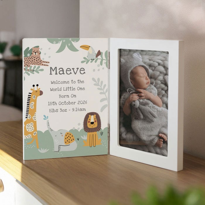 Personalised Animals Wooden Hinged 6x4 Inch Baby Photo Frame