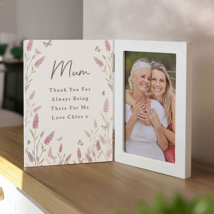 Personalised Floral Wooden Hinged 6x4 Inch Photo Frame