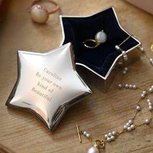Personalised Silver Plated Engraved Star Trinket Box & Lid