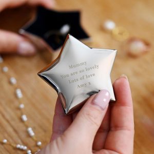 Personalised Silver Plated Engraved Star Trinket Box & Lid