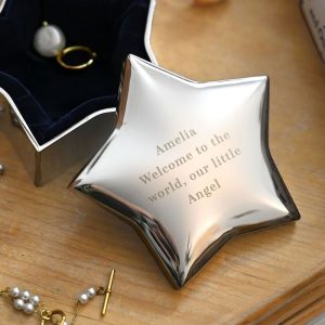 Personalised Silver Plated Engraved Star Trinket Box & Lid