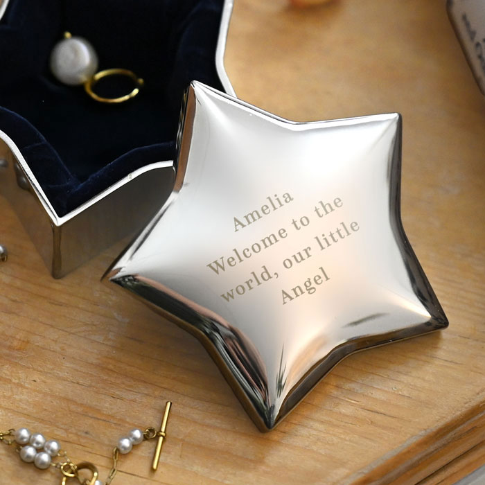 Personalised Silver Plated Engraved Star Trinket Box & Lid