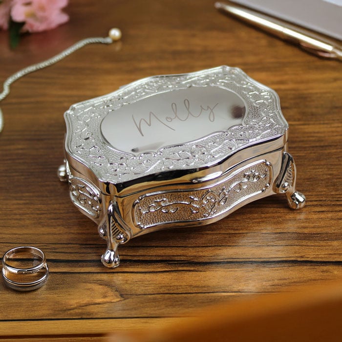 Personalised Engraved Small Silver Plated Jewellery Box