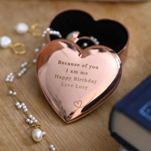 Women's Personalised Engraved Rose Gold Heart Trinket Box