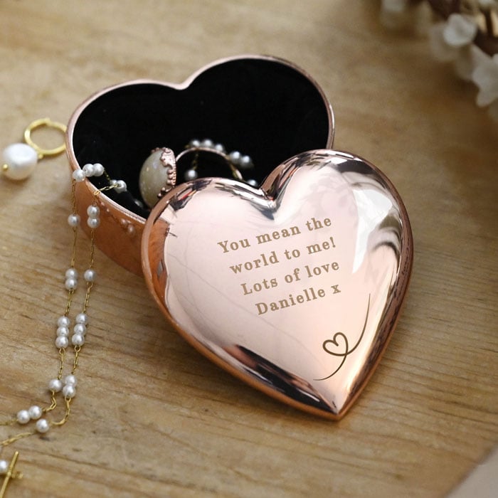 Women's Personalised Engraved Rose Gold Heart Trinket Box