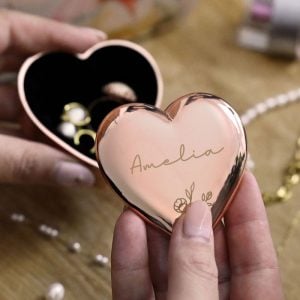 Personalised Engraved Floral Rose Gold Heart Trinket Box
