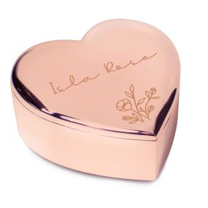 Personalised Engraved Floral Rose Gold Heart Trinket Box
