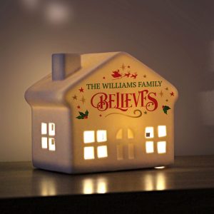 Personalised Believe in Christmas LED Light Up Ceramic House