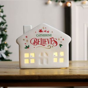 Personalised Believe in Christmas LED Light Up Ceramic House