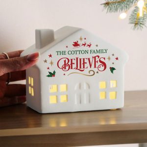 Personalised Believe in Christmas LED Light Up Ceramic House