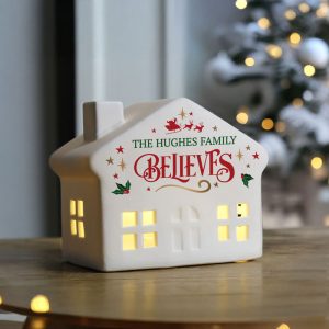 Personalised Believe in Christmas LED Light Up Ceramic House