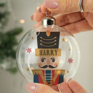 Personalised Nutcracker Glass Christmas Tree Bauble