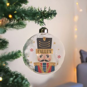 Personalised Nutcracker Glass Christmas Tree Bauble