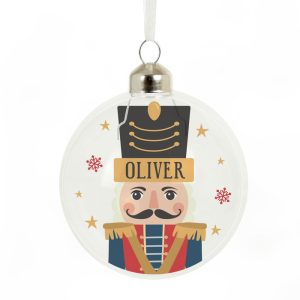 Personalised Nutcracker Glass Christmas Tree Bauble
