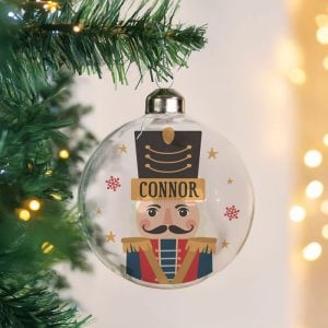 Personalised Nutcracker Glass Christmas Tree Bauble