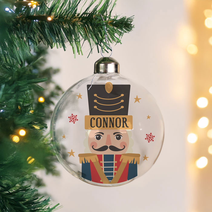 Personalised Nutcracker Glass Christmas Tree Bauble