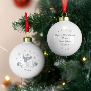 Personalised Polar Bear Ceramic Christmas Tree Bauble