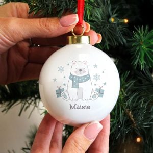 Personalised Polar Bear Ceramic Christmas Tree Bauble