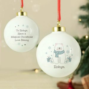 Personalised Polar Bear Ceramic Christmas Tree Bauble