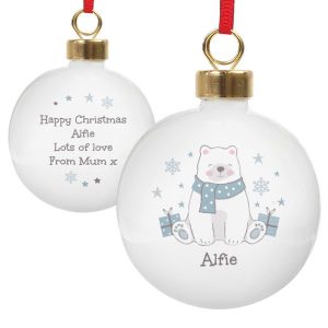 Personalised Polar Bear Ceramic Christmas Tree Bauble