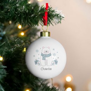 Personalised Polar Bear Ceramic Christmas Tree Bauble