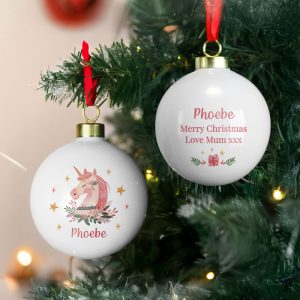 Girl's Personalised Unicorn Christmas Tree Bauble
