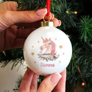 Girl's Personalised Unicorn Christmas Tree Bauble