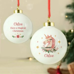 Girl's Personalised Unicorn Christmas Tree Bauble