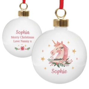 Girl's Personalised Unicorn Christmas Tree Bauble