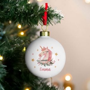 Girl's Personalised Unicorn Christmas Tree Bauble