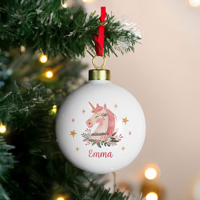 Girl's Personalised Unicorn Christmas Tree Bauble