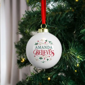 Personalised Believe in Ceramic Christmas Tree Bauble