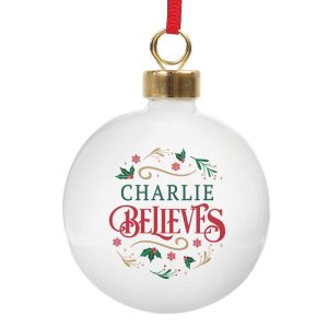 Personalised Believe in Ceramic Christmas Tree Bauble